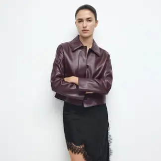 MANGO - Chaqueta Mujer Efecto cuero