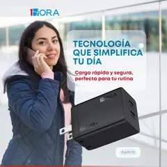 1 HORA - Turbo Cargador GaN45w USB tipo C X2