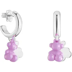 TOUS - Aretes aro de plata con cerámica lila y doble oso Bold Bear