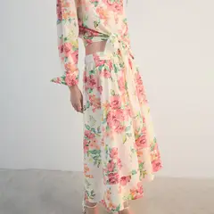 MANGO - Falda Midi Mujer con Flores