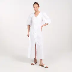 BASEMENT - Vestido Mujer Largo Casual con Ojalillo