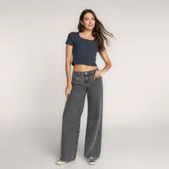 SYBILLA - Jean Super Wide leg Mujer Tiro bajo