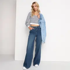 SYBILLA - Jean Super Wide leg Mujer Tiro bajo