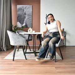 HOGAR VENECIA - Set de Comedor Redondo Maloy Blanco con 4 Sillas Kyoto Tela Gris