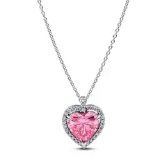 PANDORA - Collar CORAZÓN CON HALO ROSA