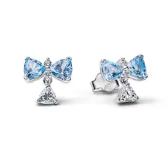 PANDORA - Aretes botón moño azul bridgerton Plata Esterlina