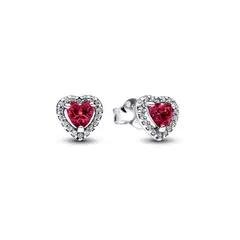 PANDORA - Aretes botón corazón rojo elevado Plata Esterlina