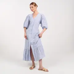 BASEMENT - Vestido Mujer Largo Casual con Ojalillo