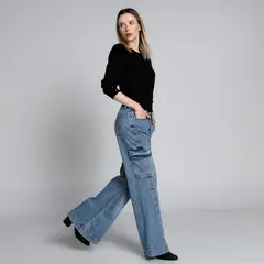 BASEMENT - Jean Flare Mujer Tiro Medio
