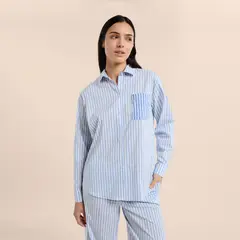 ETAM - Camisa de dormir Para Mujer Manga larga de Rayas de Algodón