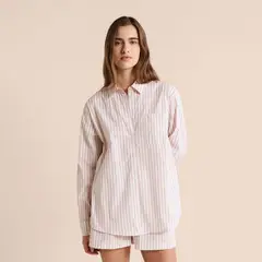 ETAM - Camisa de dormir Para Mujer Manga larga Rayas de Algodón