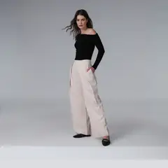 BASEMENT - Pantalón Wide leg Mujer Tiro medio