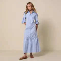 BASEMENT - Vestido Mujer Largo Casual con Taches