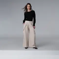 BASEMENT - Pantalón Wide leg Mujer Tiro medio