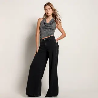MOSSIMO - Jean Wide leg Mujer Tiro medio Brillante