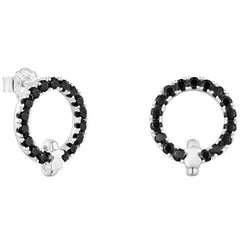 TOUS - Aretes círculo de plata y espinela negra Straight