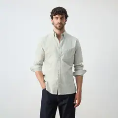 MANGO - Camisa para Hombre Liso Manga Larga de Algodón