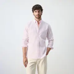 MANGO - Camisa para Hombre Liso Manga Larga de Algodón