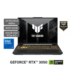 ASUS - Portátil TUF Gaming F16 | Intel Core 5 | GeForce RTX 3050 |DDR5 16GB| 512 GB SSD de almacenamiento | Windows 11 |16 Pulgadas |FX607VJB-RL143W | Computador portátil Gamer