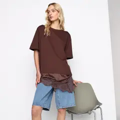 SYBILLA - Camiseta Mujer Manga corta con Encaje