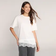 SYBILLA - Camiseta Mujer Manga corta con Encaje