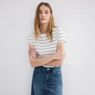 MANGO - Camiseta Mujer de Rayas Manga corta