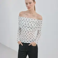 MANGO - Camiseta Mujer con Puntos Manga larga