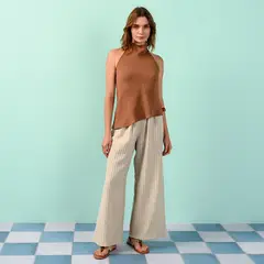 UNIVERSITY CLUB - Pantalón Wide leg Mujer Tiro alto de Algodón
