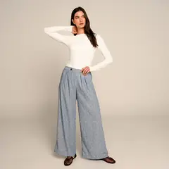 UNIVERSITY CLUB - Pantalón Wide leg Mujer Tiro alto de Algodón