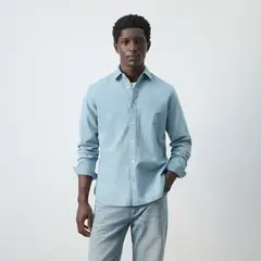 MANGO - Camisa para Hombre Demin Manga Larga de Algodón