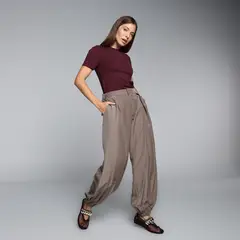 BASEMENT - Pantalón Balloon Mujer Tiro alto Rayon