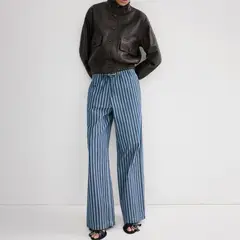 MANGO - Pantalón Recto Mujer Tiro medio Rayas de Algodón