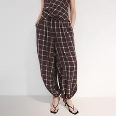 MANGO - Pantalón Balloon Mujer Tiro medio Cuadros