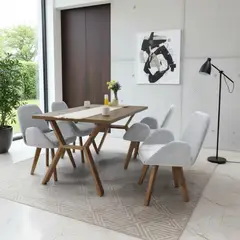 MICA - Set de Comedor Naval Blanco con 4 Sillas Macao Tela Plata