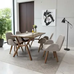MICA - Set de Comedor Naval Blanco con 4 Sillas Macao Tela Taupe