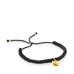 TOUS - Pulsera De Oro 14 Kt Doble Corazón Y Nylon Negro Flechazo