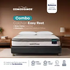 COMODISIMOS - Combo Colchón Comodísimos Easy Rest 200x200 + Somier dividido Gris + 2 Almohadas