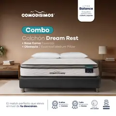COMODISIMOS - Combo Colchón Comodísimos Dream Rest 200x200 + Somier dividido Gris + 2 Almohadas