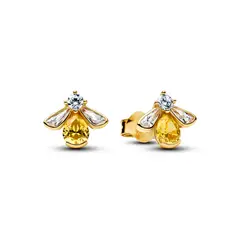 PANDORA - Aretes De Botón Abeja Miel Recubrimiento En Oro 14K
