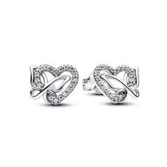 PANDORA - Aretes Botón Corazón Y Mariposa Plata Esterlina