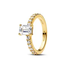 PANDORA - Anillo Halo Rectangular Reluciente Recubrimiento En Oro 14K