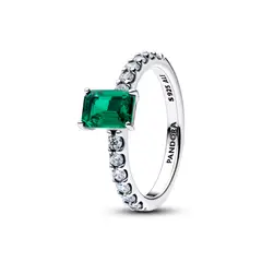 PANDORA - Anillo Rectangular Verde Reluciente Plata Esterlina