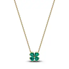 PANDORA - Collar Con Colgante Trébol Verde Recubrimiento En Oro 14K Recubrimiento En Oro 14K