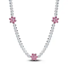 PANDORA - Collar De Tenis Flor Rosada Plata Esterlina Plata Esterlina