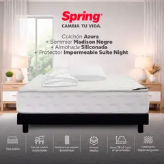 COLCHONES SPRING - Colchón Spring Azura Sencillo 100X190 Cm + Almohada Siliconada + Protector Impermeable + Base Cama