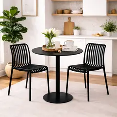 DKO DESIGN SAS - Comedor Redondo Metálico Maiu 72X60X60cm Negro + 2 Sillas Interior y Exterior