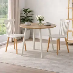 DKO DESIGN - Comedor Redondo 74.5x80x80cm Vienes + 2 Sillas Guam Blancas