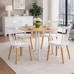 DKO DESIGN - Comedor Redondo 74.5x80x80cm Vienes + 4 Sillas Guam Blancas