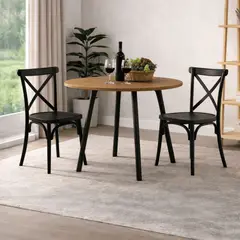 DKO DESIGN SAS - Comedor Redondo 74.5x80x80cm Amaretto + 2 Sillas Ibiza