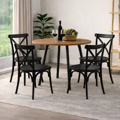 DKO DESIGN SAS - Comedor Redondo 74.5x80x80cm Amaretto + 4 Sillas Ibiza